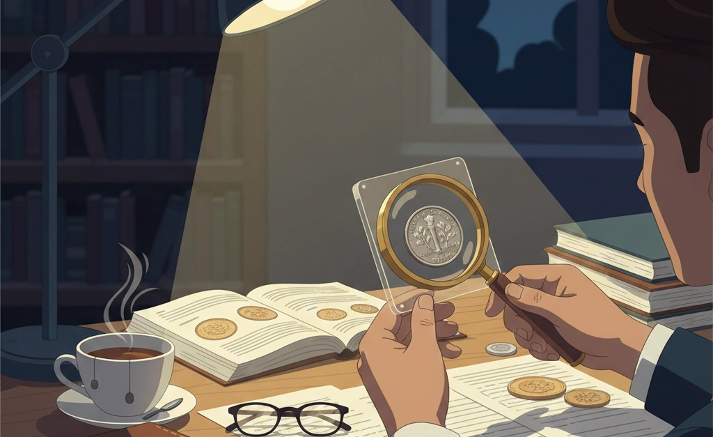 Calm evening research scene with lamp and magnifier